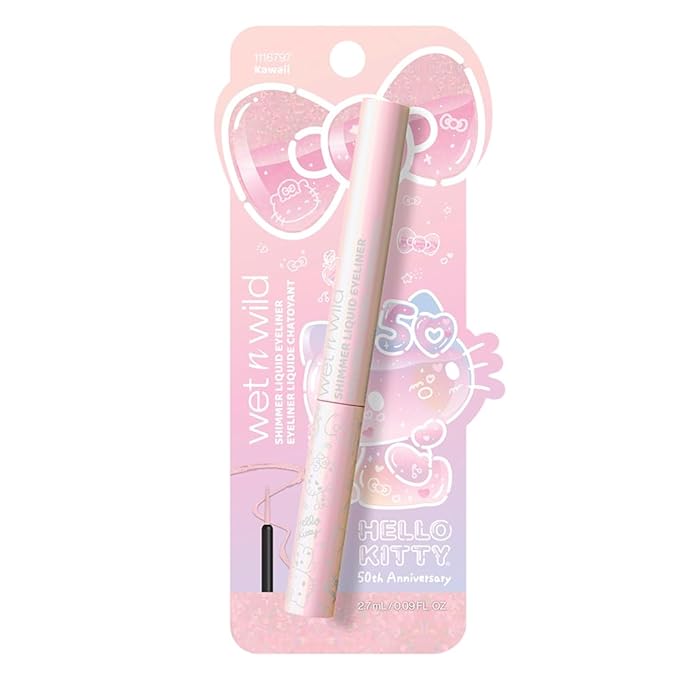 wet n wild Hello Kitty Shimmer Liquid Eyeliner, Richly Pigmented Iridescent Pearl Particles, Smooth & Easy Brush Application, Cruelty-Free & Vegan - Kawaii