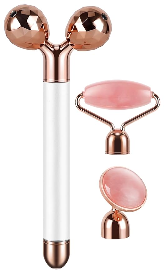3-IN-1 Electric Jade Roller 3D Roller Facial Roller & Face Massager, Rose Quartz-VivaGrace Women