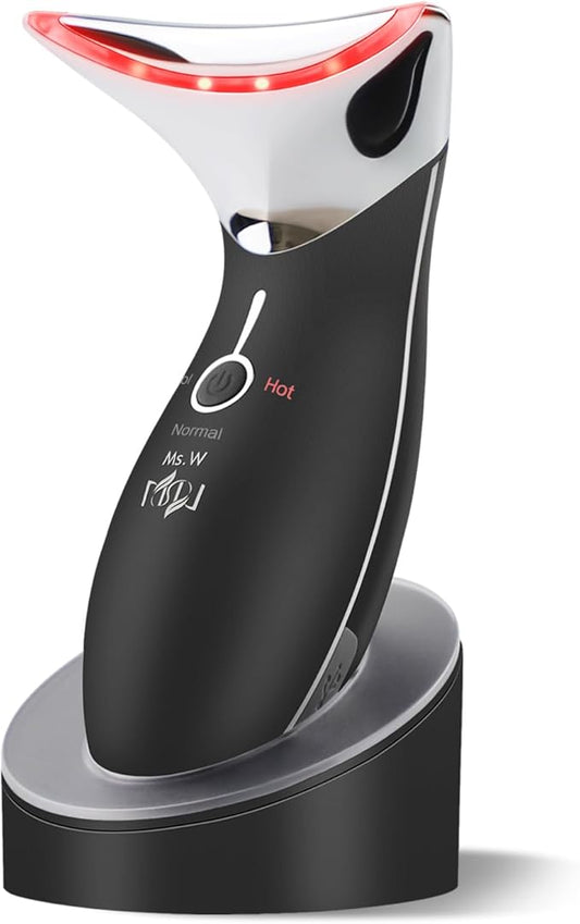 Ms.W Red Light Neck Face Massager, Facial Massager with Hot & Cold Modes for Skin Care, Vibration for Skin Tightening and Rejuvenation(Black)-VivaGrace Women