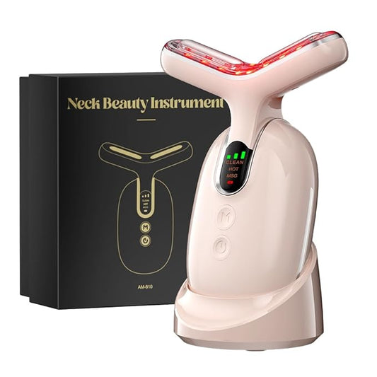 Neck Face Massager, Multifunctional Facial Massager, Face Sculpting Tool for Skin Care with Vibration, Thermal (Pink Silver)-VivaGrace Women