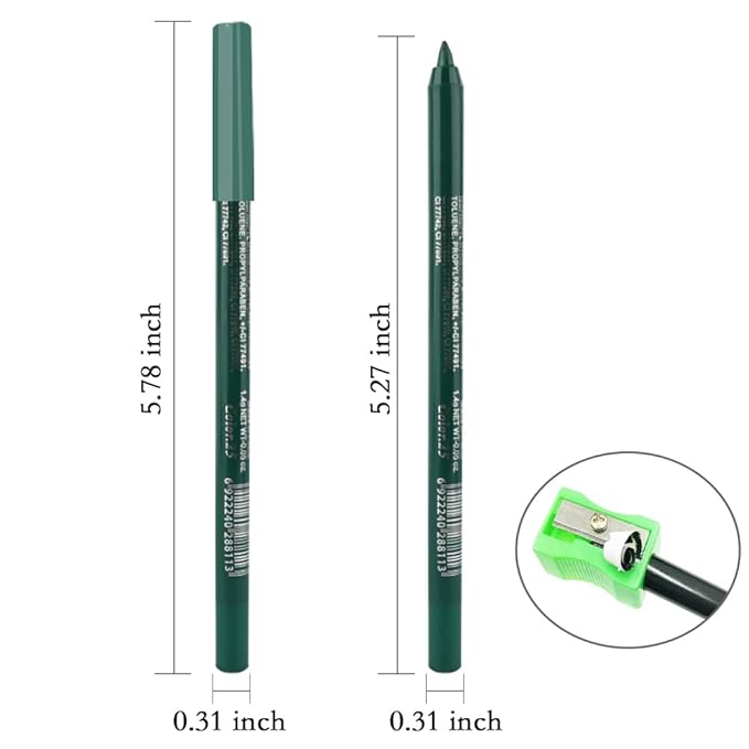evpct Dark Pearl Green Gel Eyeliner Pencil for Women Waterline Waterproof Smudge Proof Eye Makeup Liners, Green Mascara Eye Liner Gel Liner Eyeliner with Sharpener delineador de ojos contra el agua 25