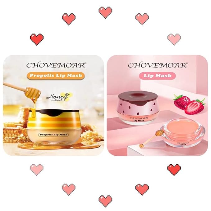4PCS Nourishing Bee Lip Balm Honey Pot, Honey & Strawberry Lip Mask Moisturizing Lip Balm with Brush, Hydrating & Prevention Dry and Cracked Lips Reduces Lip Lines Lip Care Product-VivaGrace Women