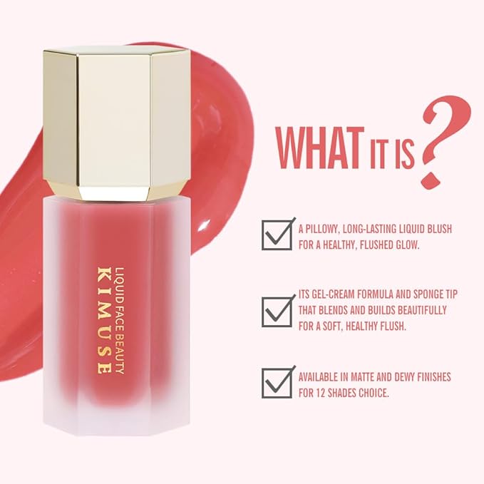 KIMUSE Soft Cream Blush Makeup, Liquid Blush for Cheeks, Weightless, Long-Wearing, Smudge Proof, Natural-Looking, Dewy Finish-VivaGrace Women