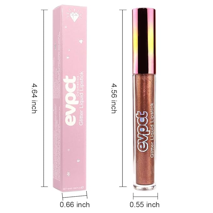 evpct 1Pcs Nude Gold Glitter Metallic Shimmer Diamond Lipstick Lip Gloss Stain Set for Women Long Lasting Waterproof, Nude Brown Sparkle Glitter Matte long Wear Liquid Lipstick Lip Makeup Kit, 14#-VivaGrace Women