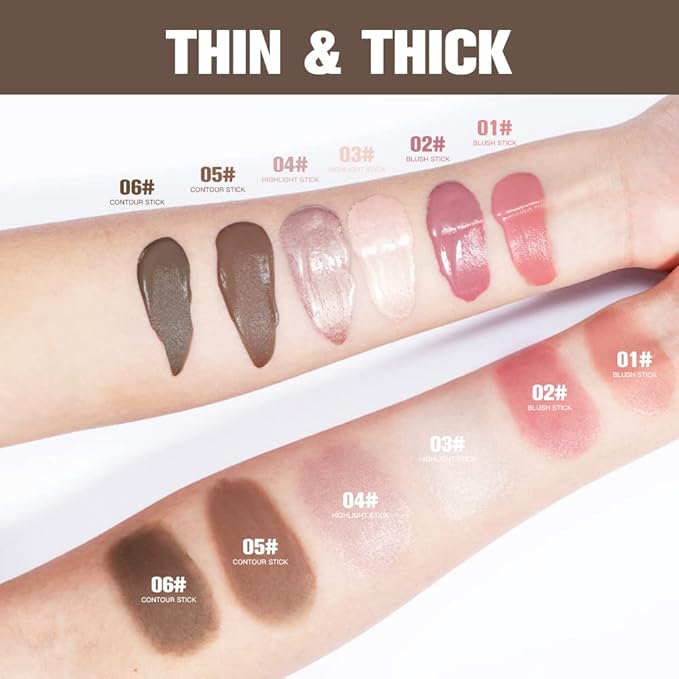 3 Pcs YU KUI LX Liquid Beauty Stick, Highlighter Makeup, Blush Stick, Liquid Highlighter, Contour StickMultifunctional Beauty Stick,Beauty Cream With Cushion Applicator (01#+03#+05#)-VivaGrace Women
