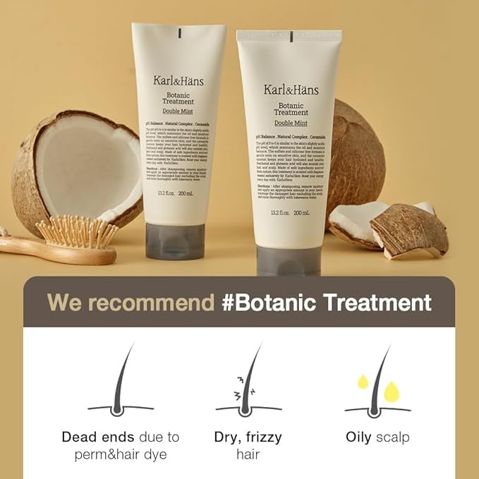 Karl&Hans Botanic Double Mint Conditioner Hair Treatment -Organic, Silicone-Free, Revitalizing Care for Frizzy Hair with Ceramide & Natural Extracts for All Hair Types, 6.76 fl oz-VivaGrace Women