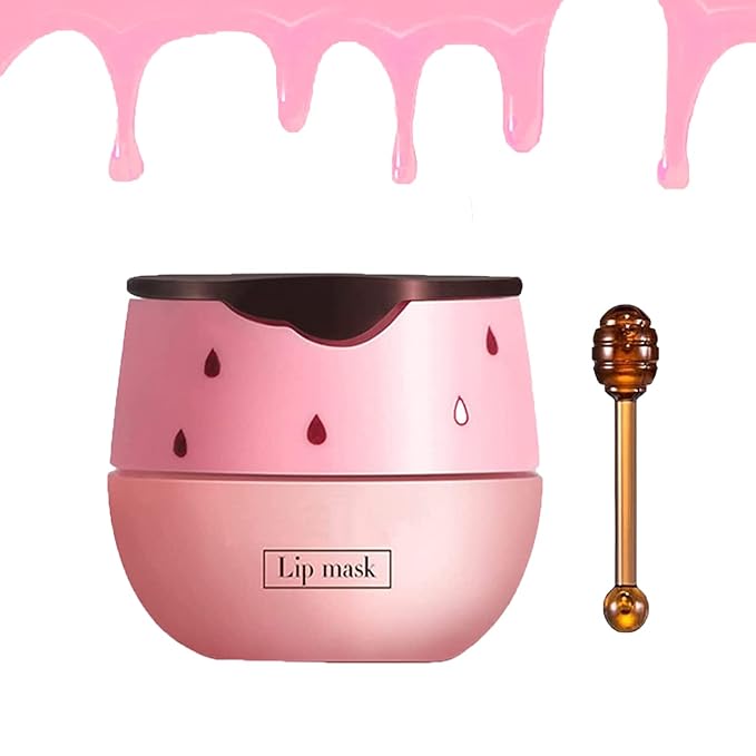 Strawberry Lip Sleeping Mask,Plumping Lip Hydrating Bee Lip Balm Honey Pot Propolis Moisturizing Lip Balm With Stick,Lip Exfoliating Bee Lip Balm Sleeping Lip Mask-VivaGrace Women