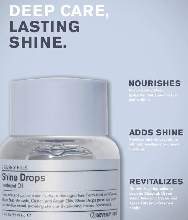 J Beverly Hills Shine Drops Hair Treatment Oil with Botanical Oils for Shine, Nourishment and Dry Hair Repair, 2.2 Oz-VivaGrace Women