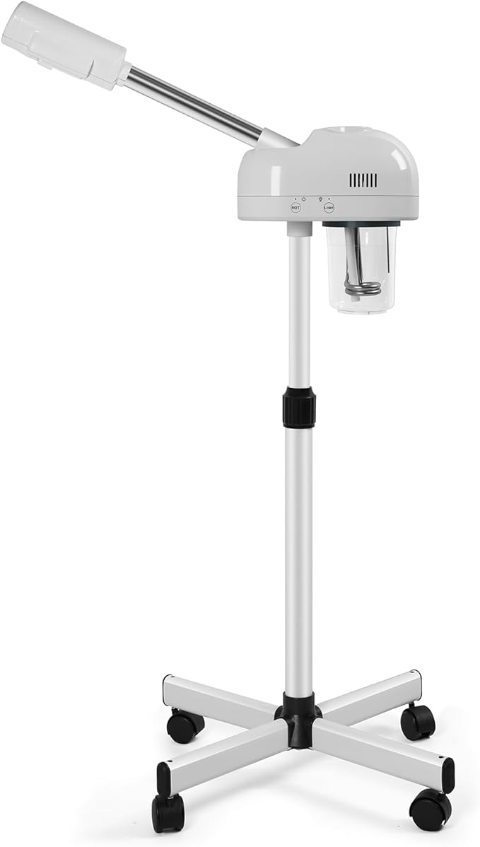 Stand Professional Ozone Facial Steamer with Touch Control, Adjustable Height & Rolling Base, 360° Rotatable Nozzle, Hot Mist Function, Use for Home, Salon SPA (White)-VivaGrace Women