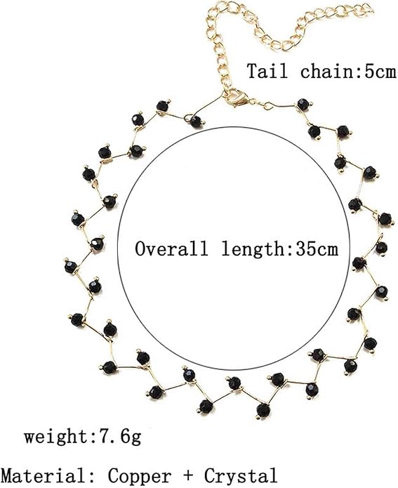 Black Crystal Choker Necklace Short Black Beaded Choker Necklace Silver Chain Necklace Minimalist Necklace Jewelry for Women and Girls-VivaGrace Women