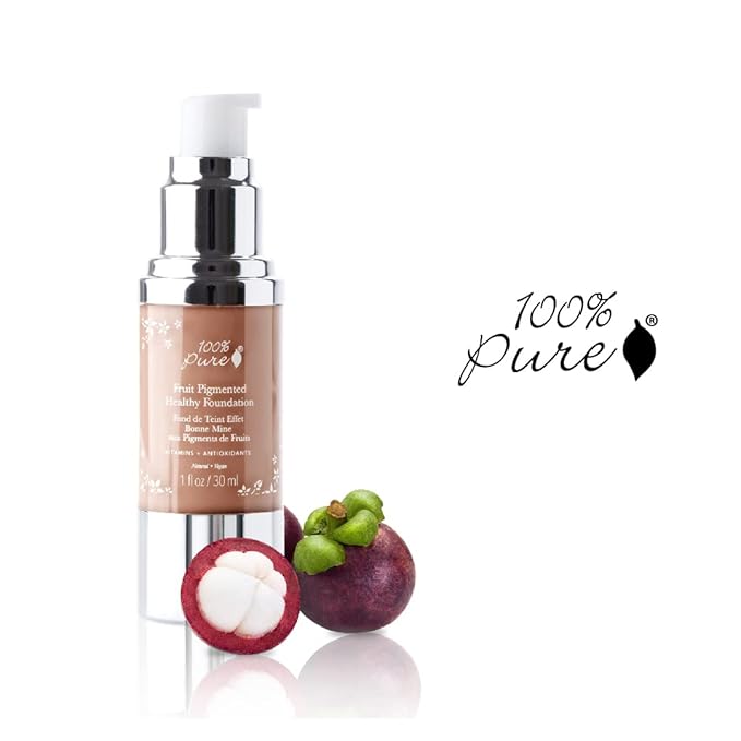 100% PURE Healthy Foundation Full Face Coverage Makeup, Liquid Matte Finish with Anti-Aging Benefits - Vegan Gorgeous Fruit Pigmented Toffee Color (Tan with Neutral Undertone) - 1 Fl Oz-VivaGrace Women