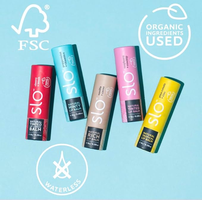 Slo | Natural Lip Balm - All Natural Ingredients, Vegan & Cruelty Free, Hydrating & Soothing, Plastic Free, Paper Packaging | Vanilla + Cacao, 0.28oz-VivaGrace Women