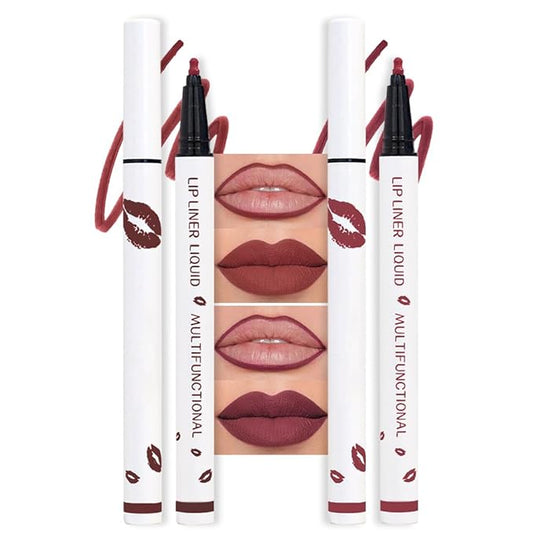 2Pcs Longwear Liquid Lip Liner Stain Marker Pen Set Long Lasting Waterproof, Black Cherry Wine Red Matte Permanent 24 Hour Lip Liner and Lipstick Combo, Color Stay Lipliner All Day Lips Stain peel off-VivaGrace Women