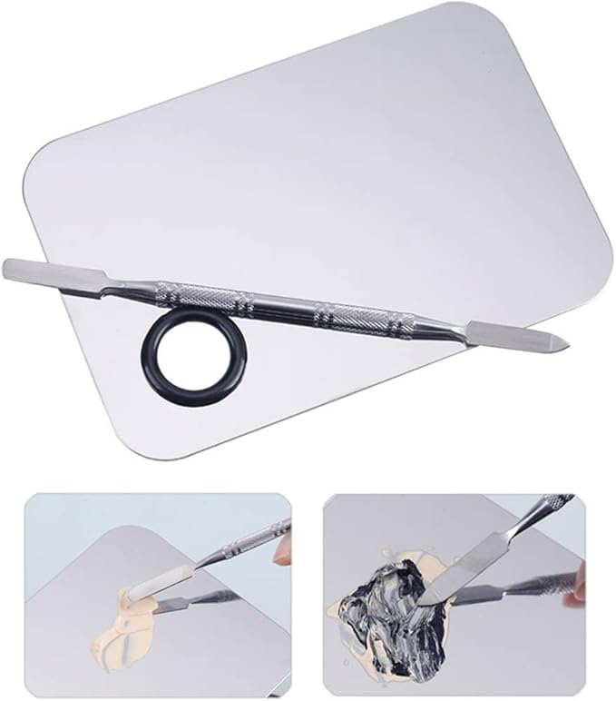 Makeup Mixing Palette,Stainless Steel Foundation Palette Cosmetic Mixing Makeup Palette Eye Shadow Eyelash Makeup Plate with Spatula Rod for Mixing Foundation Eye Shadow Eyelash Nail Art-VivaGrace Women