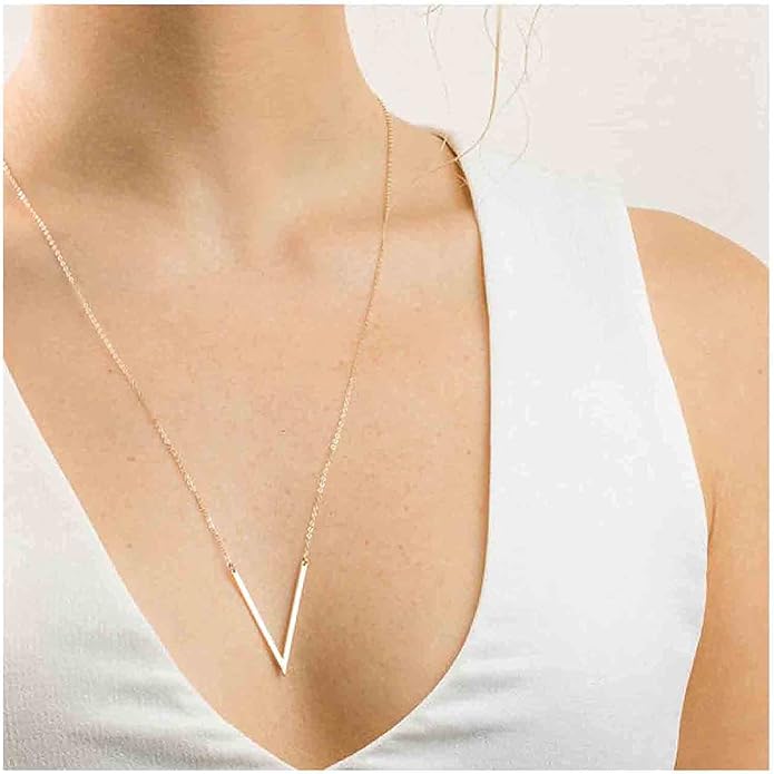 Letter V Pendant Necklace Monogram Necklace Choker Minimalist Initial V Necklace Simple Everyday Necklace Chain Jewelry for Women-VivaGrace Women