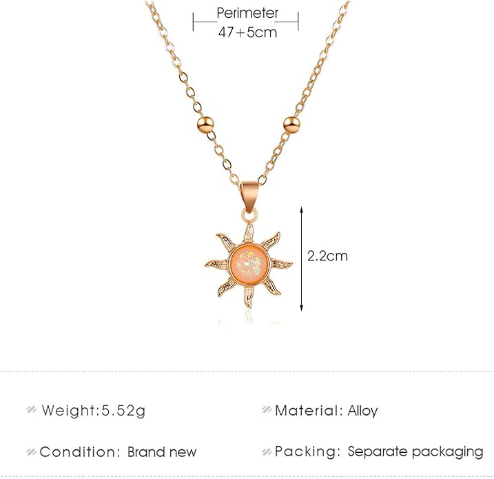 Vintage Opal Crystal Sun Pendent Necklace Opal Sunburst Necklace Moonstone Sun Choker Necklace Gold Ball Chain Necklace Jewelry for Women (Gold)-VivaGrace Women