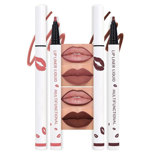 2Pcs Longwear Liquid Lip Liner Stain Marker Pen Set Long Lasting Waterproof, Maroon Dark Red Brown Dusty Mauve Matte 24 Hour Lip Liner and Lipstick Combo, Color Stay Lipliner, Lips Stain peel off-VivaGrace Women