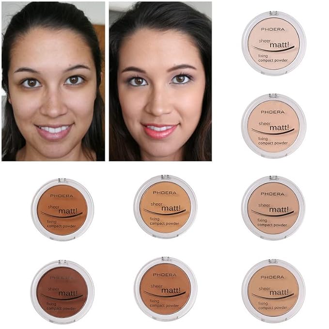2 Pack PHOERA Matte Face Powder, Control Oil Brighten Skin Color Full Coverage Flawless Face Setting Loose Powder。208 - Espresso-VivaGrace Women