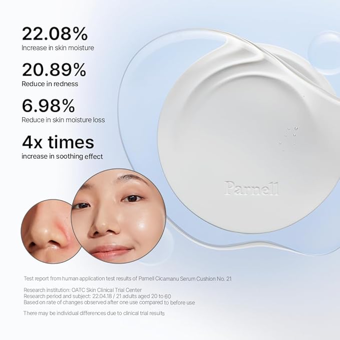 Parnell Cicamanu Serum Cushion - Moisturizing Foundation for Soothing, Coverage, Glass Skin and Lightweight for Sensitive and Dry Skin Pearl Skin (0.52 Fl Oz) (#21 Fair Ivory)-VivaGrace Women