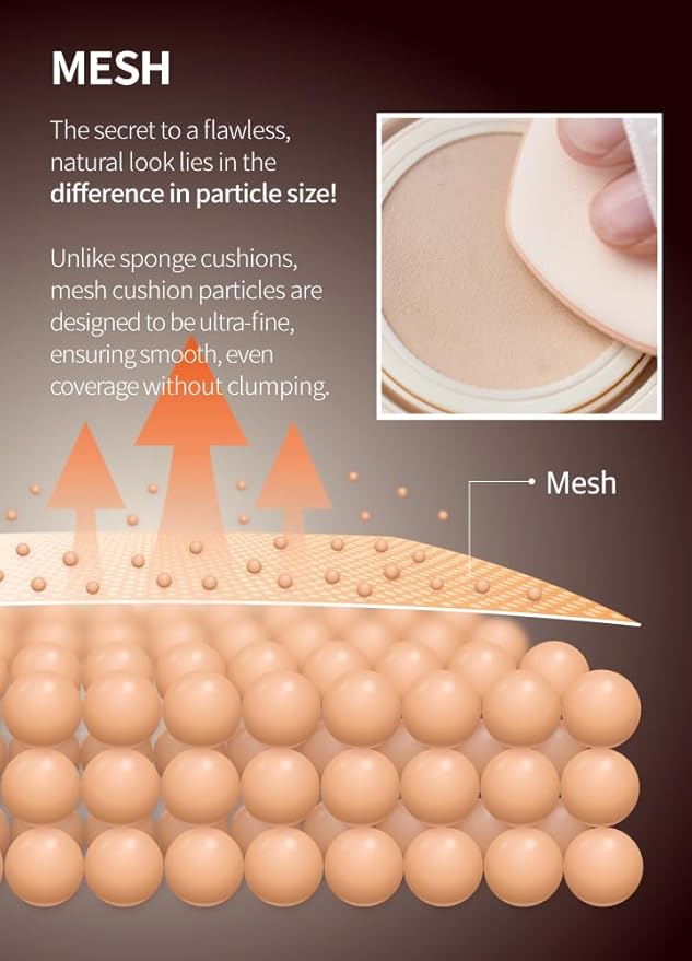 Mesh tight up cushion foundation 02, light/medium beige, Korean compact foundation, natural coverage, glow, sweat proof makeup, long lasting, all skin type-VivaGrace Women
