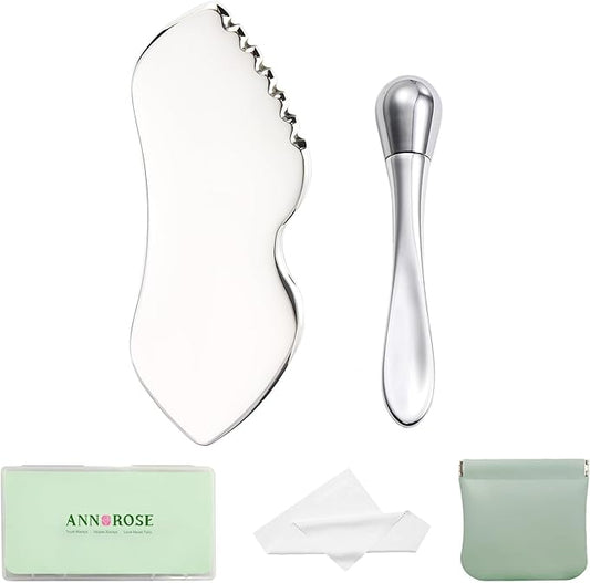 Stainless Steel GuaSha Tool & Eye Cream Applicator Facial Tools, Metal Detail Guasha for Face Neck, Eye Massager Tool, Lymphatic Drainage Face Massage Tool, Skin Care Gift-VivaGrace Women