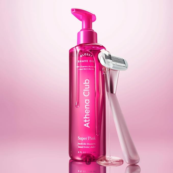 Women's Razor Shave Kit, 1 Rose Razor Handle + 6 Blade Refills + Super Pink Glossy Shave Oil-VivaGrace Women