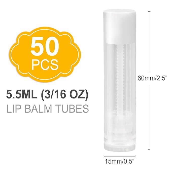 LotFancy Lip Balm Tubes with Filling Tray and Spatula, 50Pcs 5.5ml (3/16 Oz) Clear Lip Balm Containers with White Caps, BPA Free & Leak Free Lip Balm Making Kit-VivaGrace Women