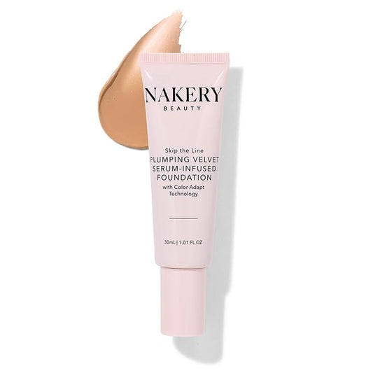 Nakery Full Coverage Foundation for Women - 5 in 1 Plumping Liquid Foundation Makeup - Serum Infused Makeup Foundation Smart Color Adapt with Niacinamide & Hyaluronic Acid for All Skin Types - Light-VivaGrace Women