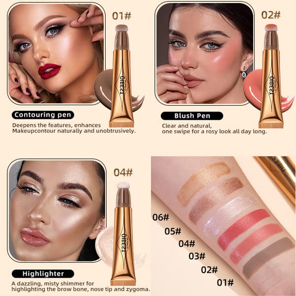 3PCS Liquid Contour Beauty Wand, Liquid Blush Highlighter Makeup Stick with Applicator, Cream Bronzer Stick Natural Matte Finish, Lightweight Blendable Cream Contour Highlighter Blush Wand-VivaGrace Women