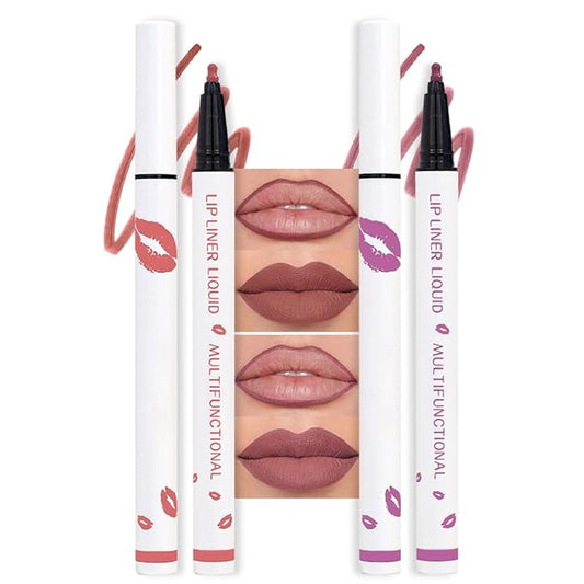 2Pcs Longwear Liquid Lip Liner Stain Marker Pen Set Long Lasting Waterproof, Maroon Dusty Mauve Purple Matte 24 Hour Lip Liner and Lipstick Combo Korean Color Stay Lipliner All Day Lips Stain peel off-VivaGrace Women