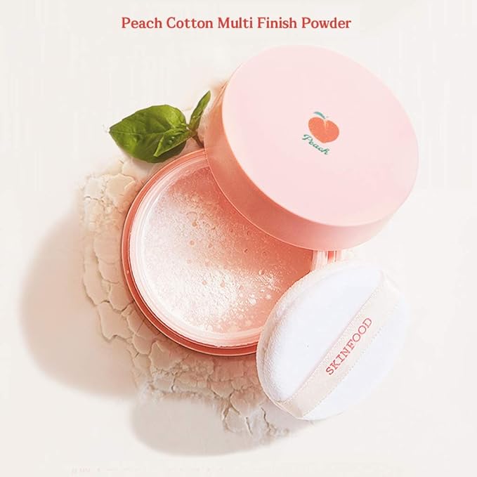 SKINFOOD Peach Cotton Multi Finish Powder 15g - Peach Extract & Calamin Powder Contained Sebum Control Silky Powder for Oily Skin, Sweet Peach Scent with Baby Skin-VivaGrace Women