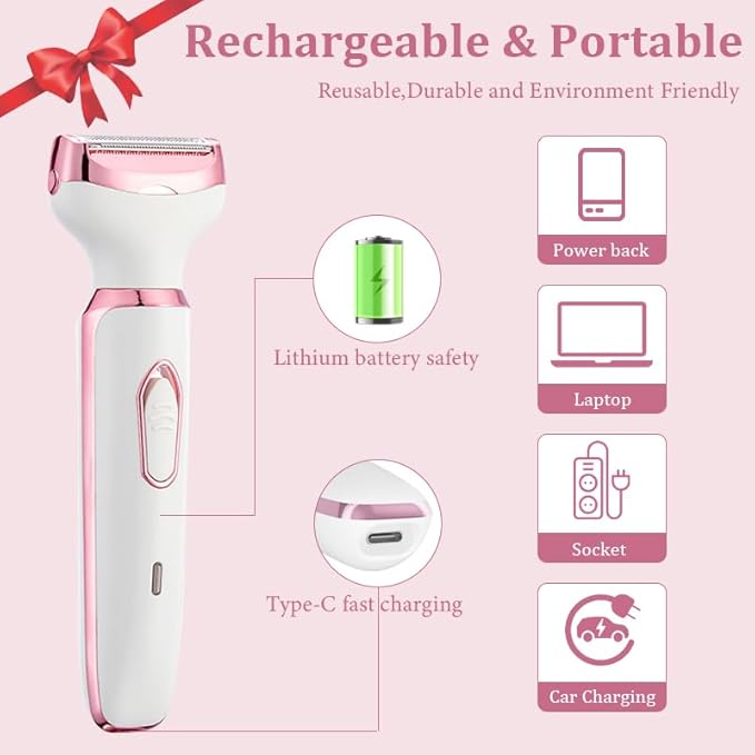 4-in-1 Electric Razor for Women - Rechargeable Painless Body & Facial Hair Remover, Bikini Trimmer for Legs, Underarm & Face, Portable Women's Shaver Set with Smooth Glide Technology-VivaGrace Women