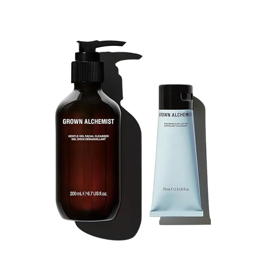 Grown Alchemist Facial Cleanser Set: Polishing Exfoliator (75ml) + Gentle Gel Cleanser (200ml)-VivaGrace Women
