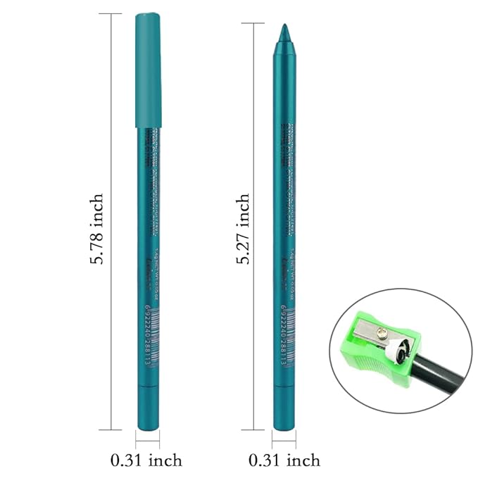evpct Blue Green Gel Eyeliner Pencil for Women Waterline Waterproof Smudge Proof Eye Makeup Liners, Green Mascara Eye Liner Gel Liner Eyeliner with Sharpener delineador de ojos contra el agua 15