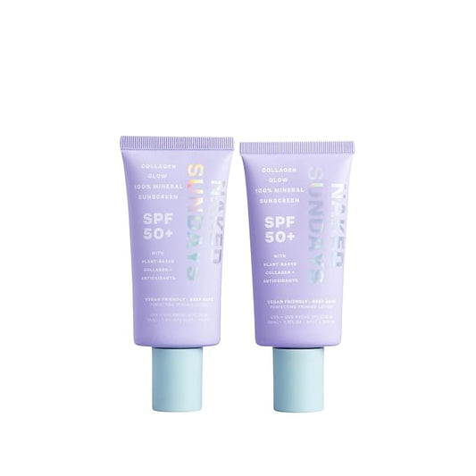 Naked Sundays SPF 50 Mineral Facial Sunscreen, Hydrating SPF with Zinc Oxide, Primer & Sheer Tint for Healthy Glow - 2 pack-VivaGrace Women
