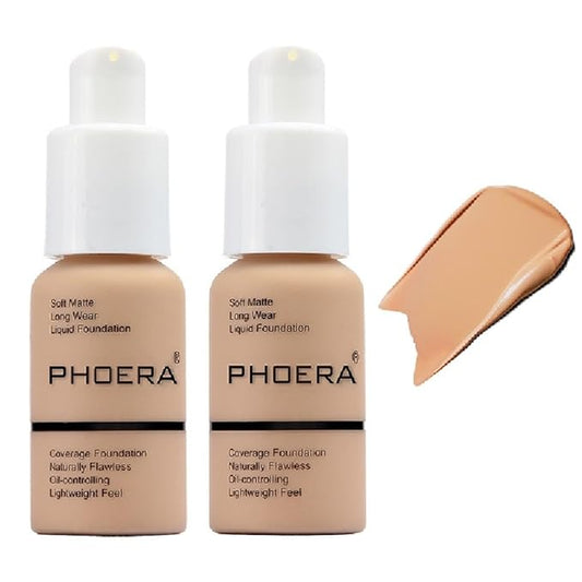 2 Pack PHOERA Foundation 104 Buff Beige Makeup,Full Coverage Foundation for Women and Girls-VivaGrace Women