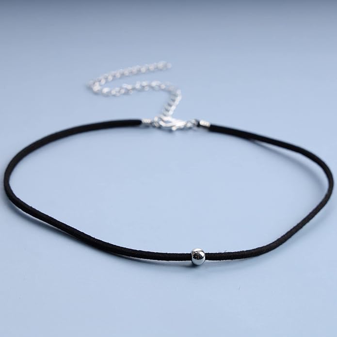 Boho Leather Choker Necklace Thin Black Suede Velvet Necklace Chain Vintage Minimalist Beaded Necklace 90s Chain Jewelry for Women Gifts-VivaGrace Women