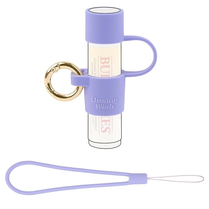 Desing Wish Silicone Lip Balm Holder with Cap Cover Portable Chapstick Holder Keychain Sleeve Lip Balm Key Chain with Key Ring and Wrist Strap Lanyard - Purple-VivaGrace Women