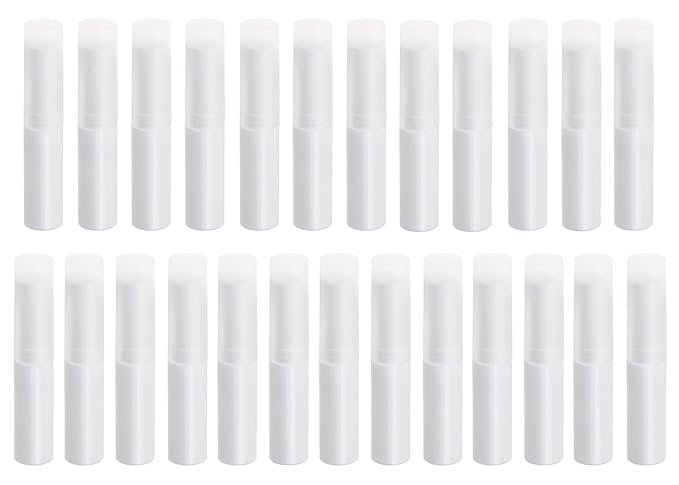0.14oz Empty Flavored Lip Balm Container Tubes Plastic Homemade Moisturizing Lip Stick with Caps Bulk Fit for Women Adult DIY Making Supplies, 25 Count (White)-VivaGrace Women