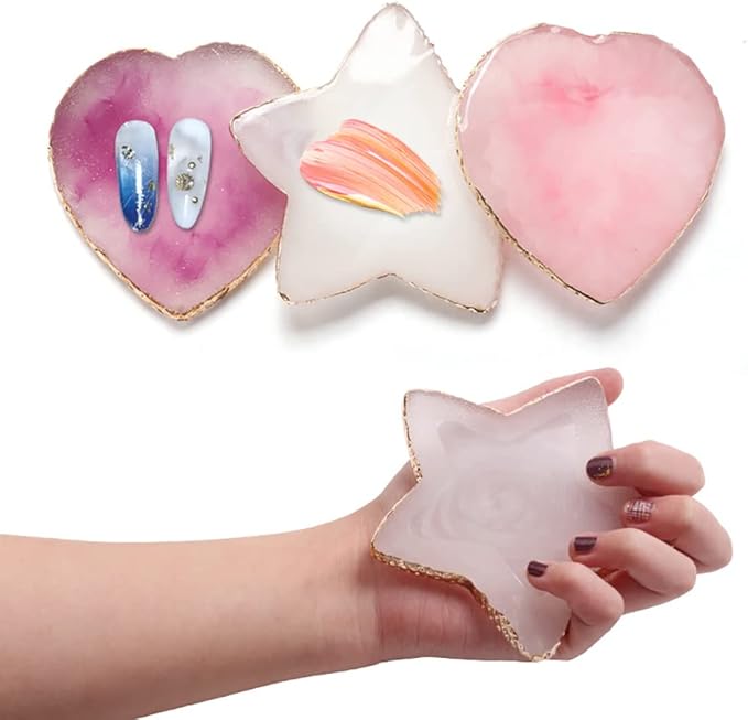 Heart Shape Resin Palette Nail Art Painting Palette Nail Design Palette Gold Edge Nail Holder Makeup Display Board Manicure Tool Pink-VivaGrace Women