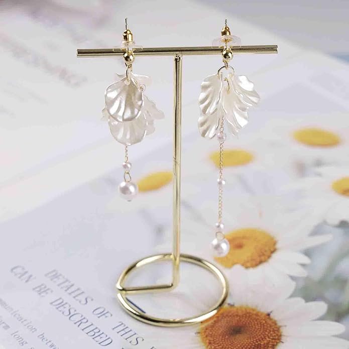 Vintage Pearl Flower Drop Earrings Long Pearl Chain Earrings Gold Pearl Tassel Earrings White Flower Dangle Earrings Jewelry for Women-VivaGrace Women