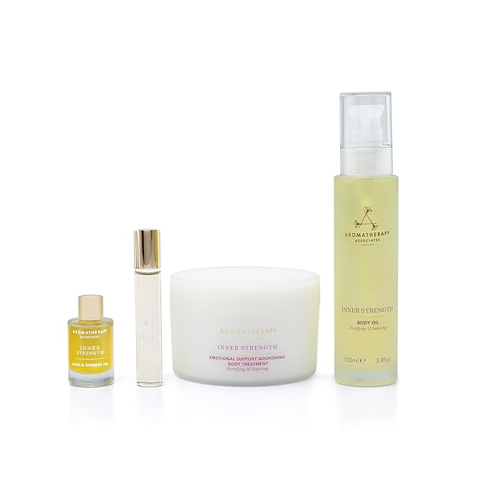 Aromatherapy Associates Moment of Comfort. Luxurious Holiday Gift Set Includes Inner Strength Bath and Shower Oil, Roller Ball, Body Oil, and Body Treatment (1 count)-VivaGrace Women