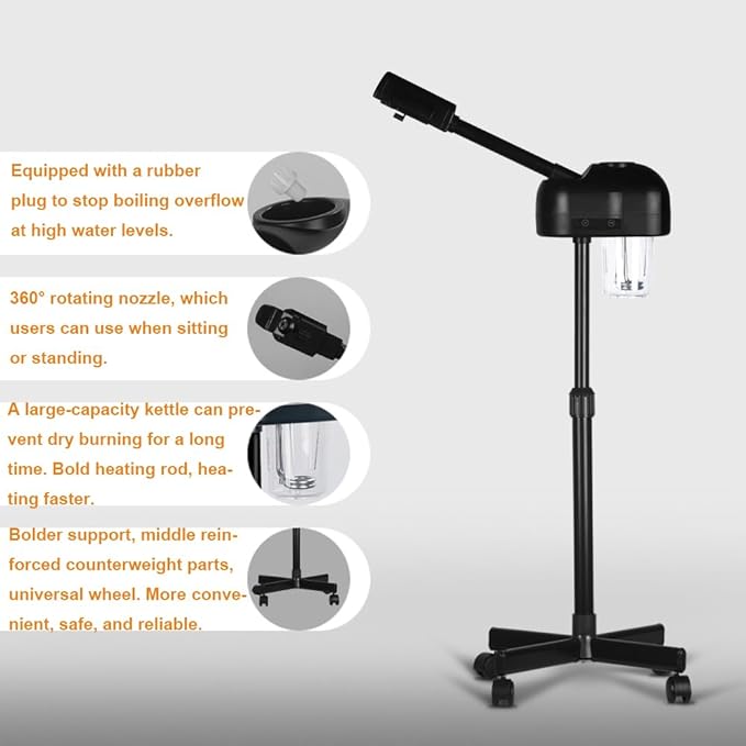 Stand Professional Ozone Facial Steamer with Touch Control, Hot Mist Function, Adjustable Height & Rolling Base, 360° Rotatable Nozzle, Use for Home, Salon SPA (Black)-VivaGrace Women
