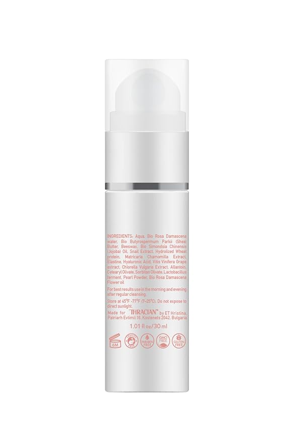 Thracian Bio Rose & Snail Hydrating Eye Cream for Dark Circles, Eye Bags and Puffiness with Bulgarian Bio Rosa Damascena Oil, Hyaluronic Acid and Pearl Powder, 30 ml/1.01 Fl Oz-VivaGrace Women