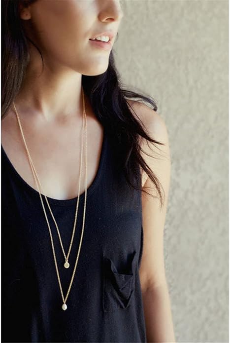 Long Layered Necklace Delicate Coin Pearl Pendant Necklace Gold Chain Jewelry for Women-VivaGrace Women