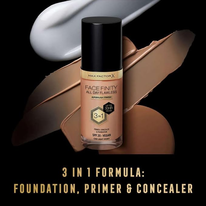 Max Factor Facefinity All Day Flawless 3 In 1 Foundation SPF 20, No. 40 Light Ivory-VivaGrace Women