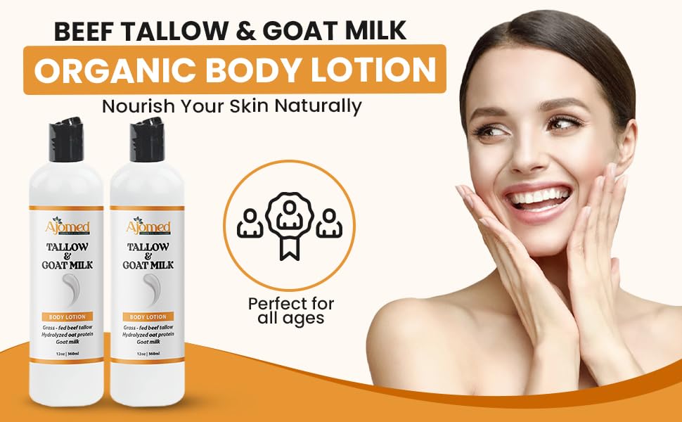 Grass Fed Beef Tallow & Goat Milk Body Lotion for Sensitive Skin, Organic Tallow Lotion - Soothes Dry Patches, Goat Milk Moisturizer - Handmade Tallow Body Lotion (Lavender Vanilla, 8 Oz)-VivaGrace Women