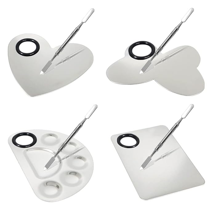 4 Pack Makeup Mixing Palette with Spatula, Stainless Steel Cosmetic Palette, Makeup Foundation Mixing Palette, Makeup Metal Mixing Tray for Makeup Nail Art Accessories-VivaGrace Women