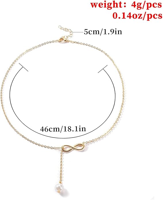 Boho Pearl Infinity Necklace Silver Y Pearl Necklace Minimalist Chain Y Lariat Necklace Chain Jewelry for Women and Girls-VivaGrace Women