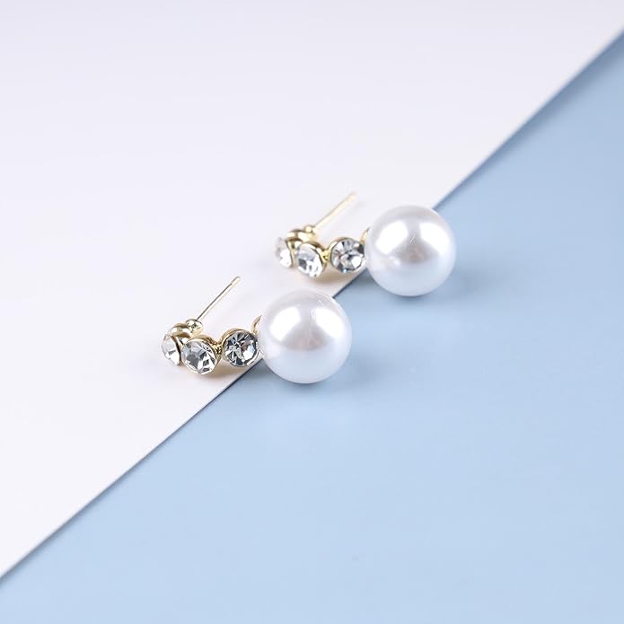 Vintage Rhinestone Pearl Drop Earrings Gold Pearl Dangle Earrings Crystal Stud Earrings Sparkly Cz Pearl Earrings Jewelry for Women-VivaGrace Women